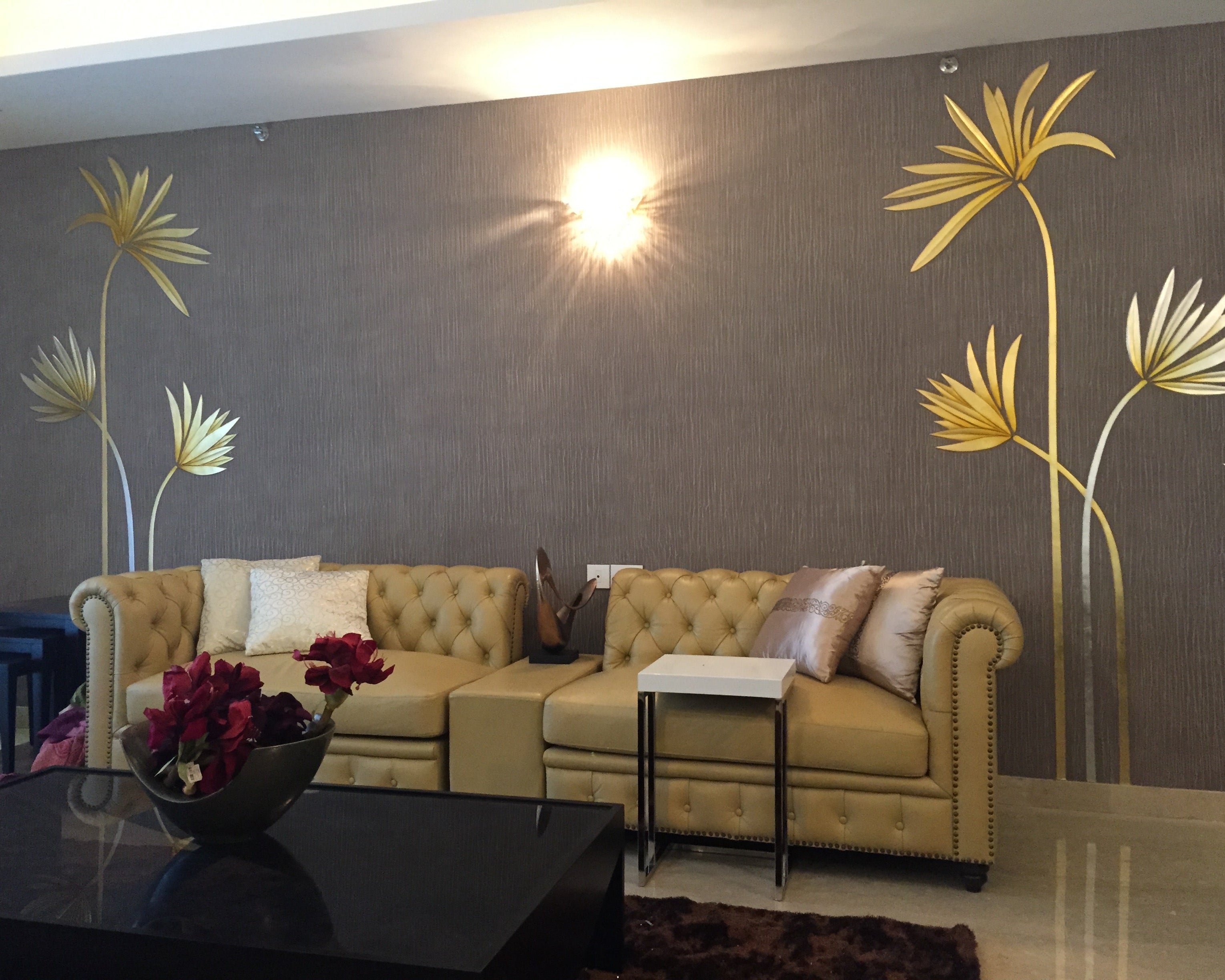 Golden Floral Accent Sofa