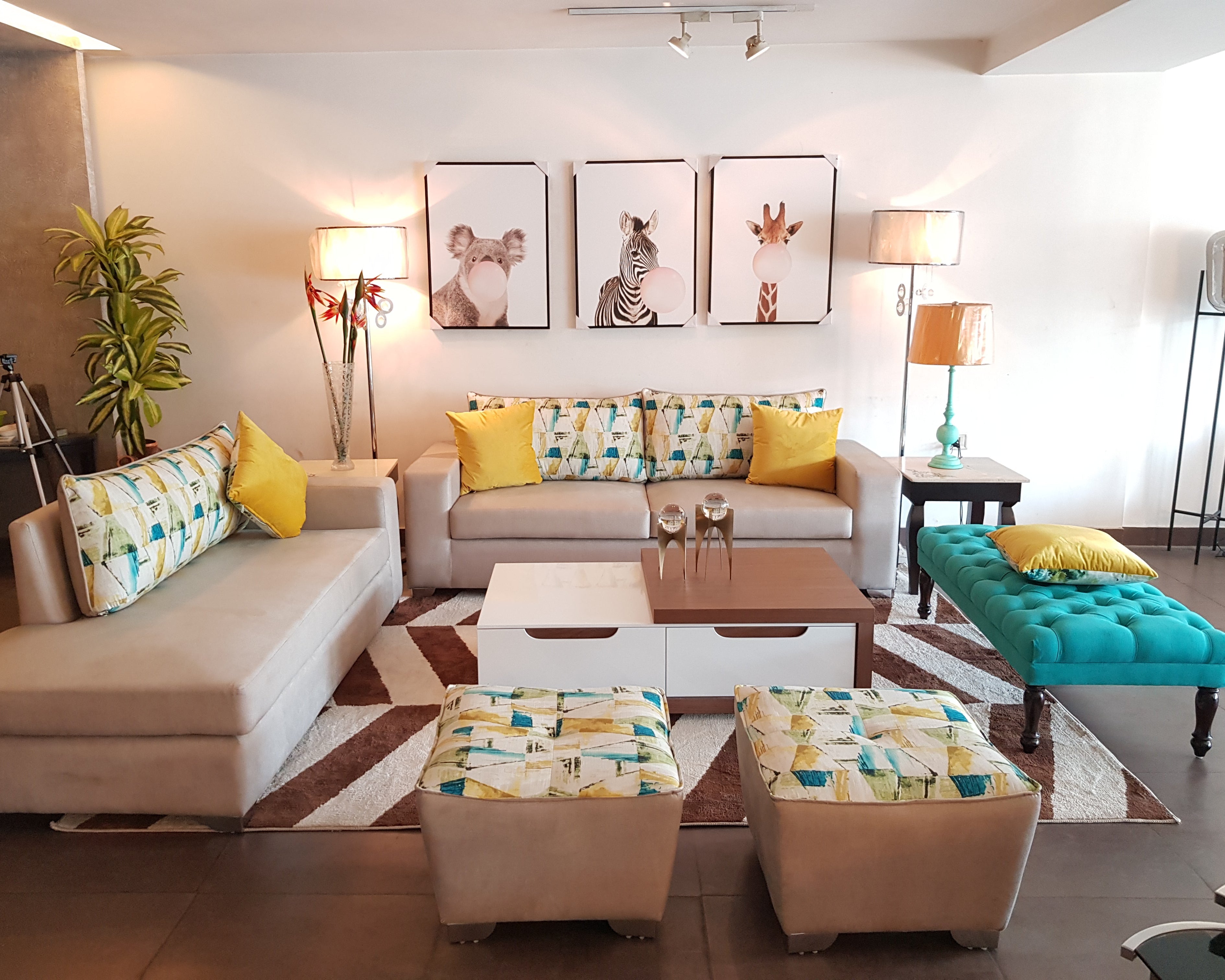Tropical Teal L-Shape Sofa Set