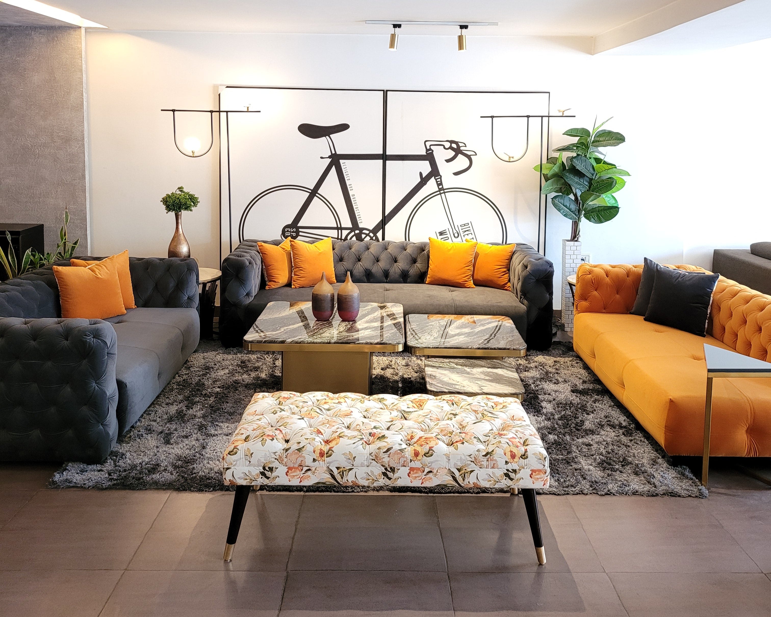 Bold Yellow & Grey Sofa Set