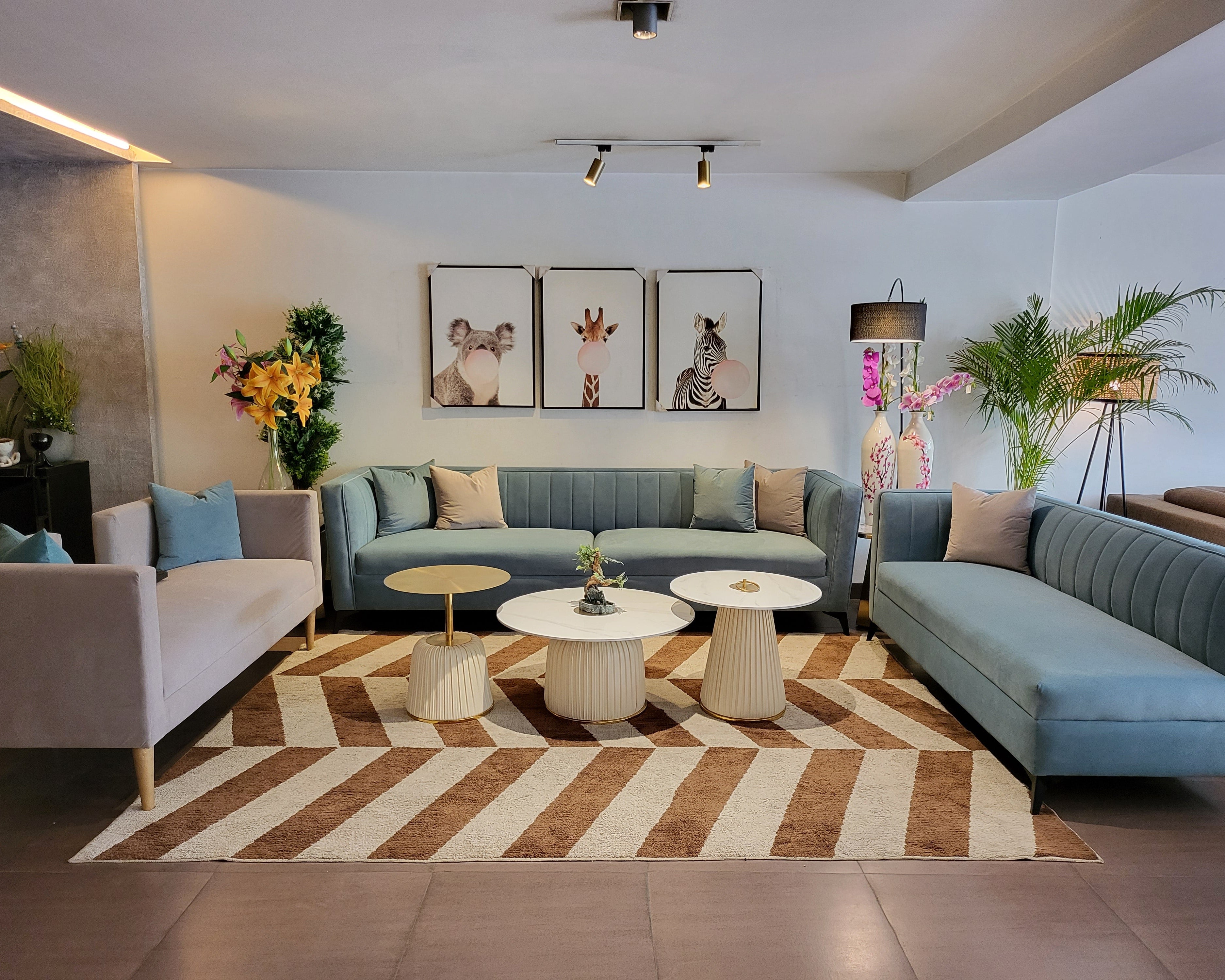 Modern Teal & White Sectional