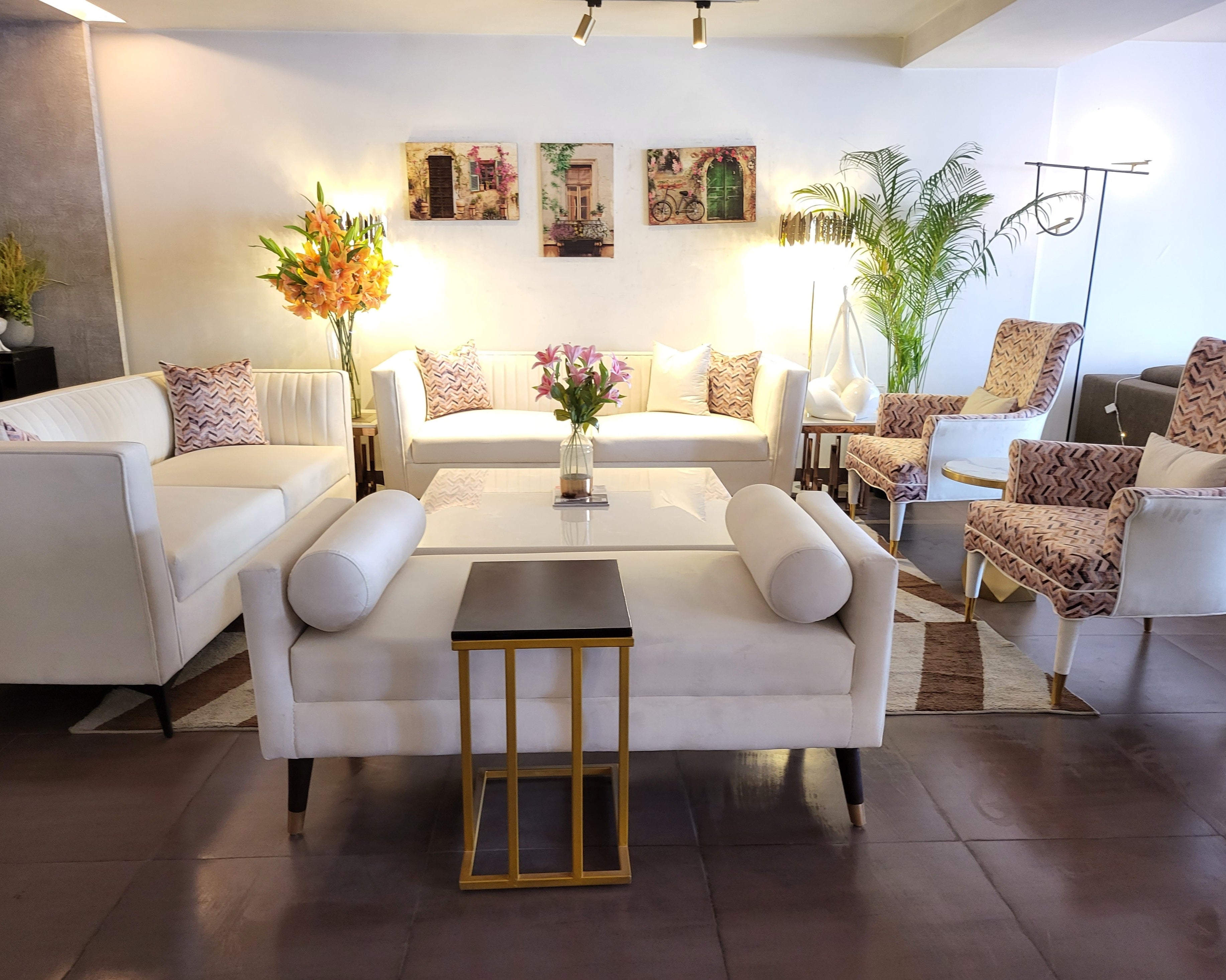 Luxe White & Gold Sofa Set